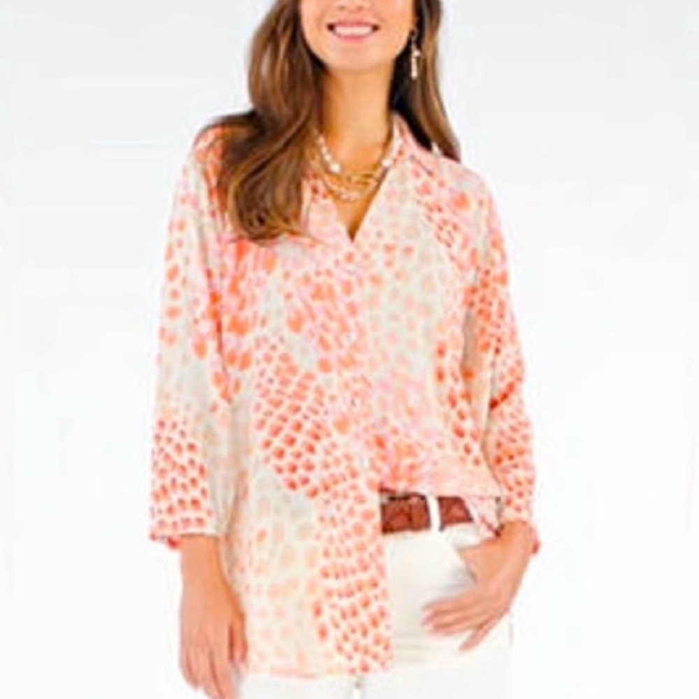 CAbi Coral and Cream‎ Button Down Shirt XXS boxy